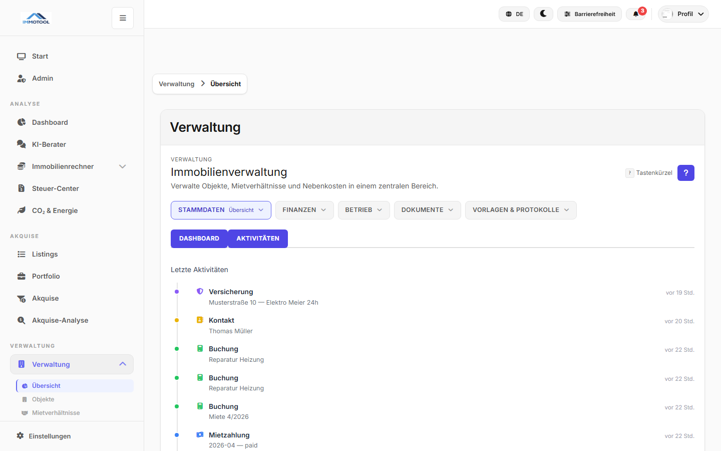 Aktivitäten-Timeline