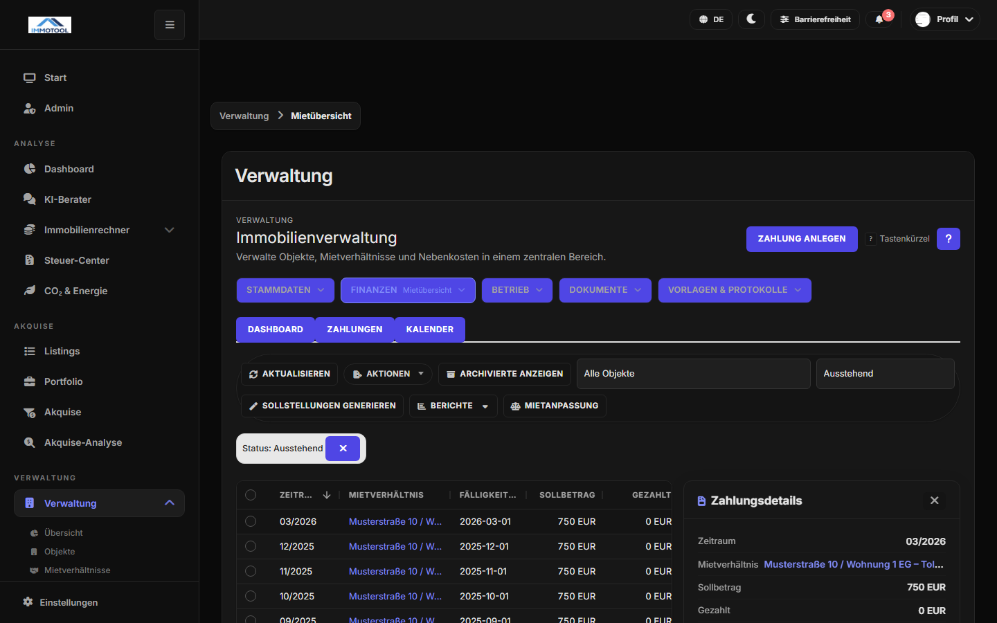Detail-Panel im Dark Mode
