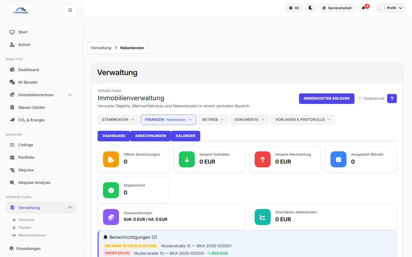 Nebenkosten Dashboard