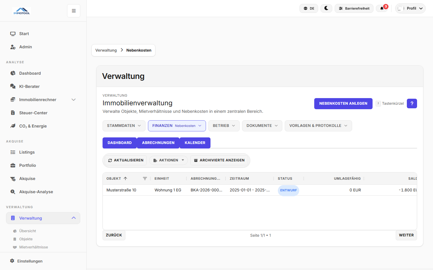 Nebenkostenabrechnung