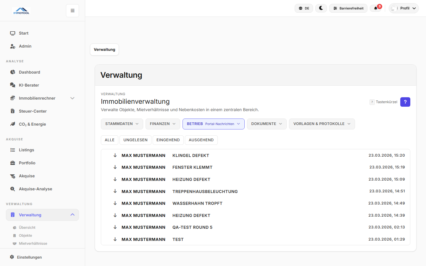 Portal-Nachrichten Posteingang