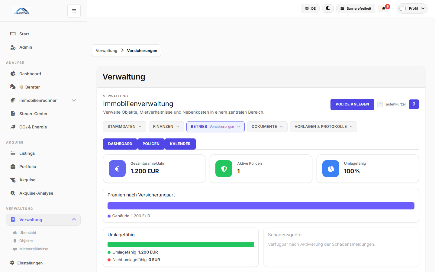 Versicherungen Dashboard