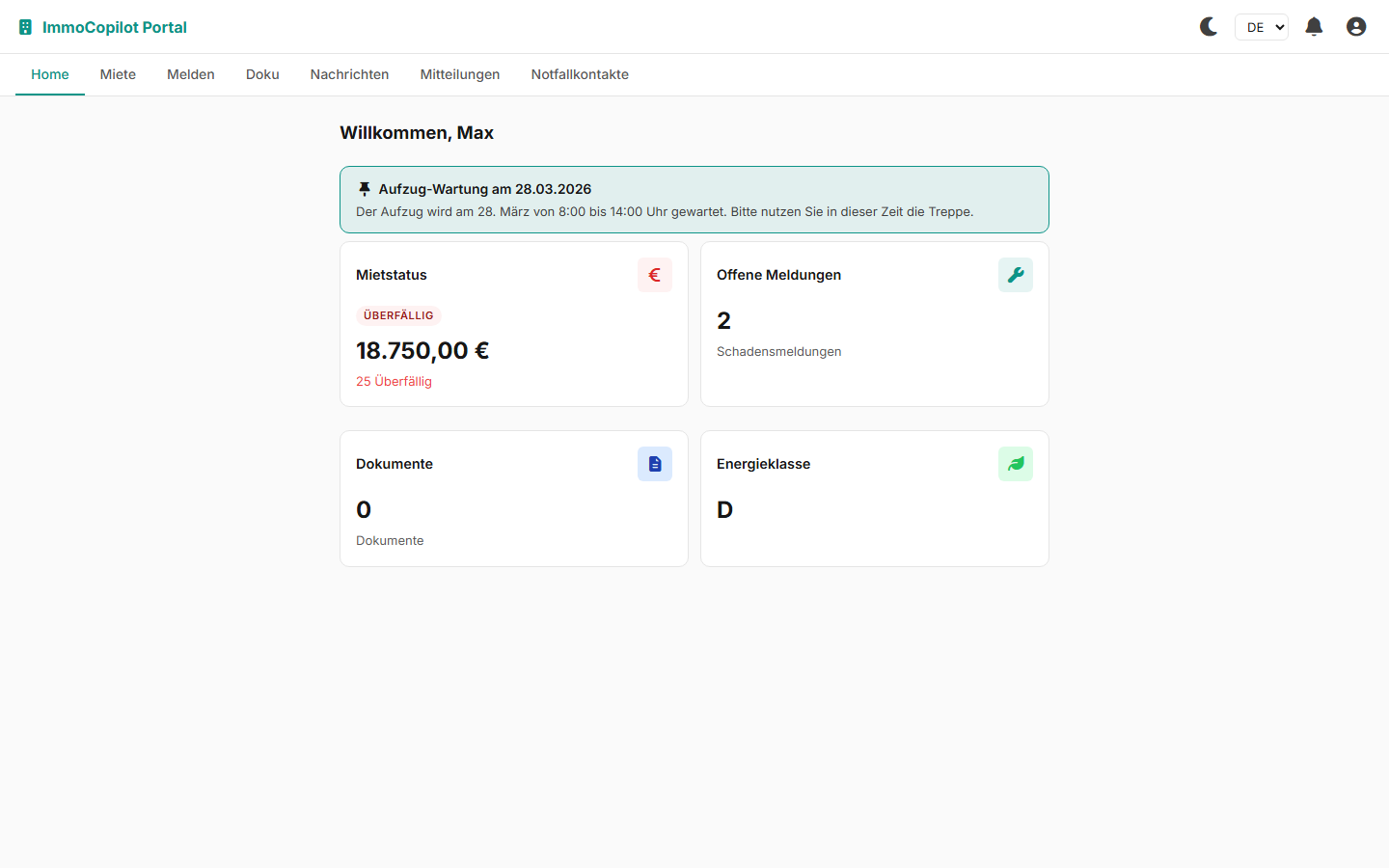 Mieterportal Dashboard