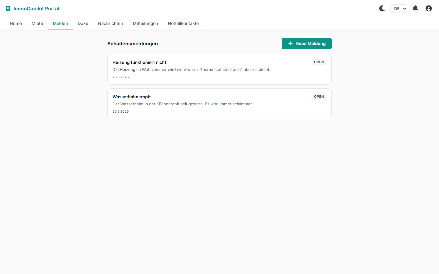 Portal Schadensmeldung