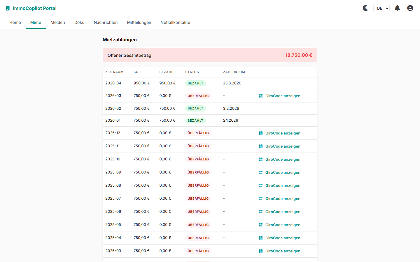 Portal Mietzahlungen