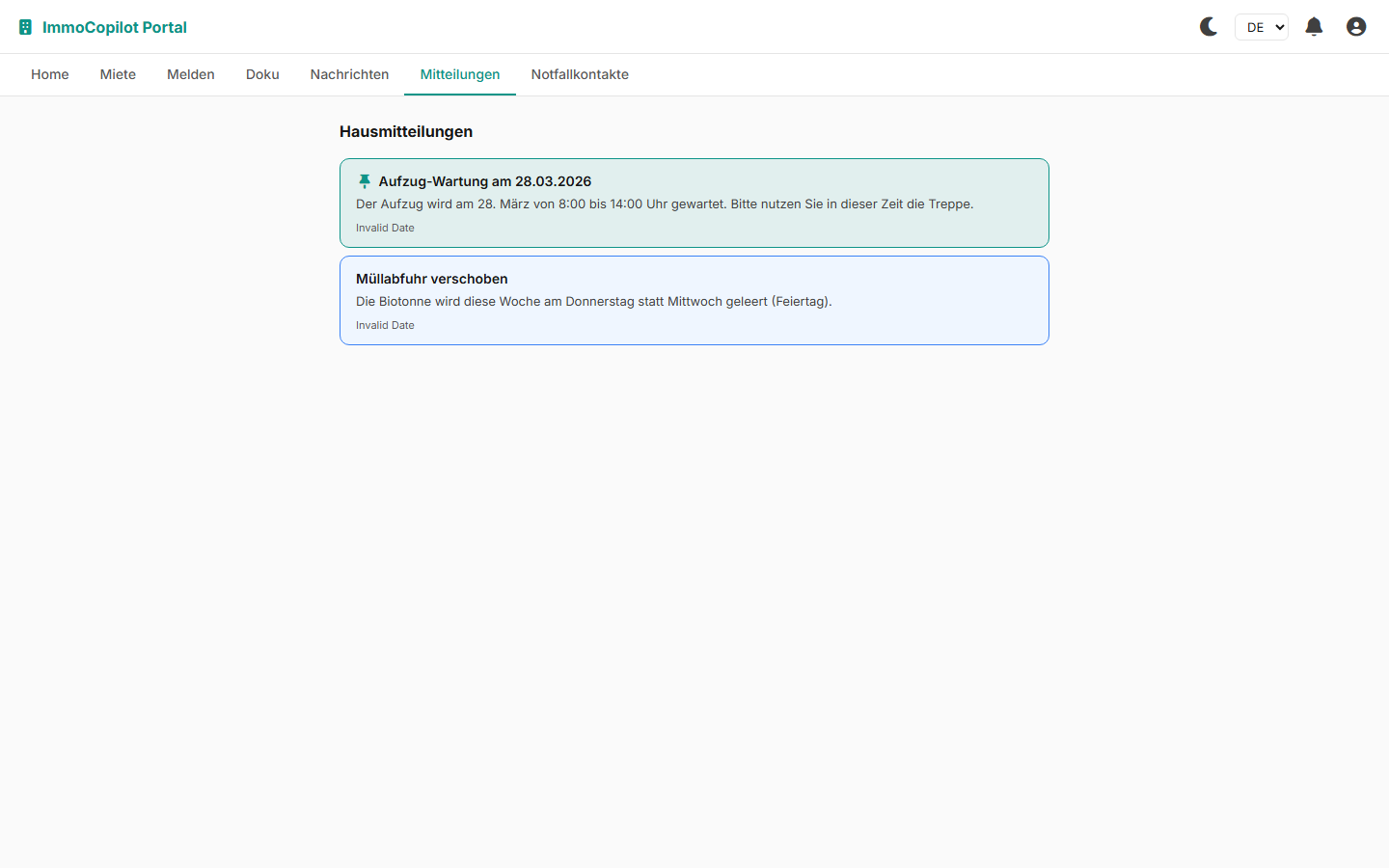 Portal Hausmitteilungen